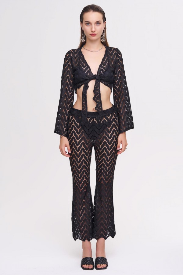 Jude Siyah Crop Top & Pantolon Set