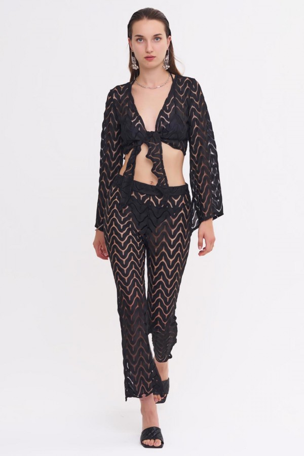 Jude Siyah Crop Top & Pantolon Set