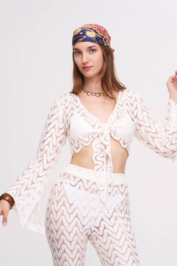 Jude Beyaz Crop Top & Pantolon Set
